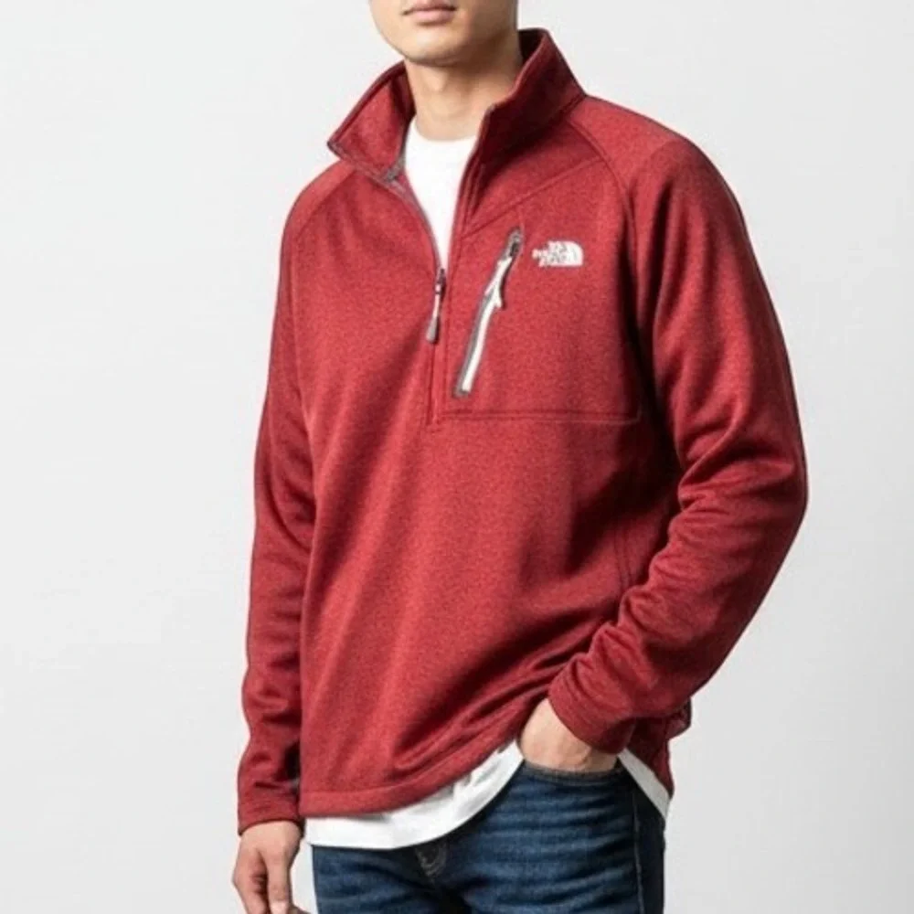 The North Face Pullover Mens L Red Quarter Zip Fleece Chest Pocket Activewear